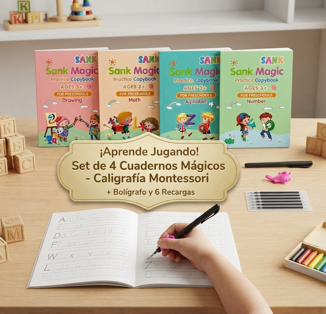 Set de 4 de Cuaderno Mágicos para Caligrafia Montessori